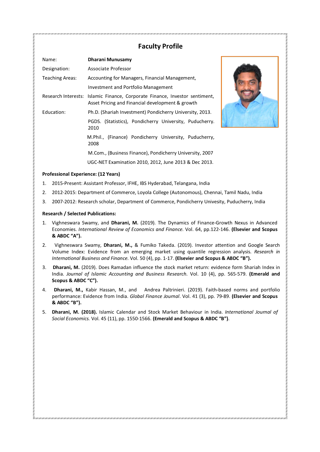 Dharani Munusamy Associate Professor