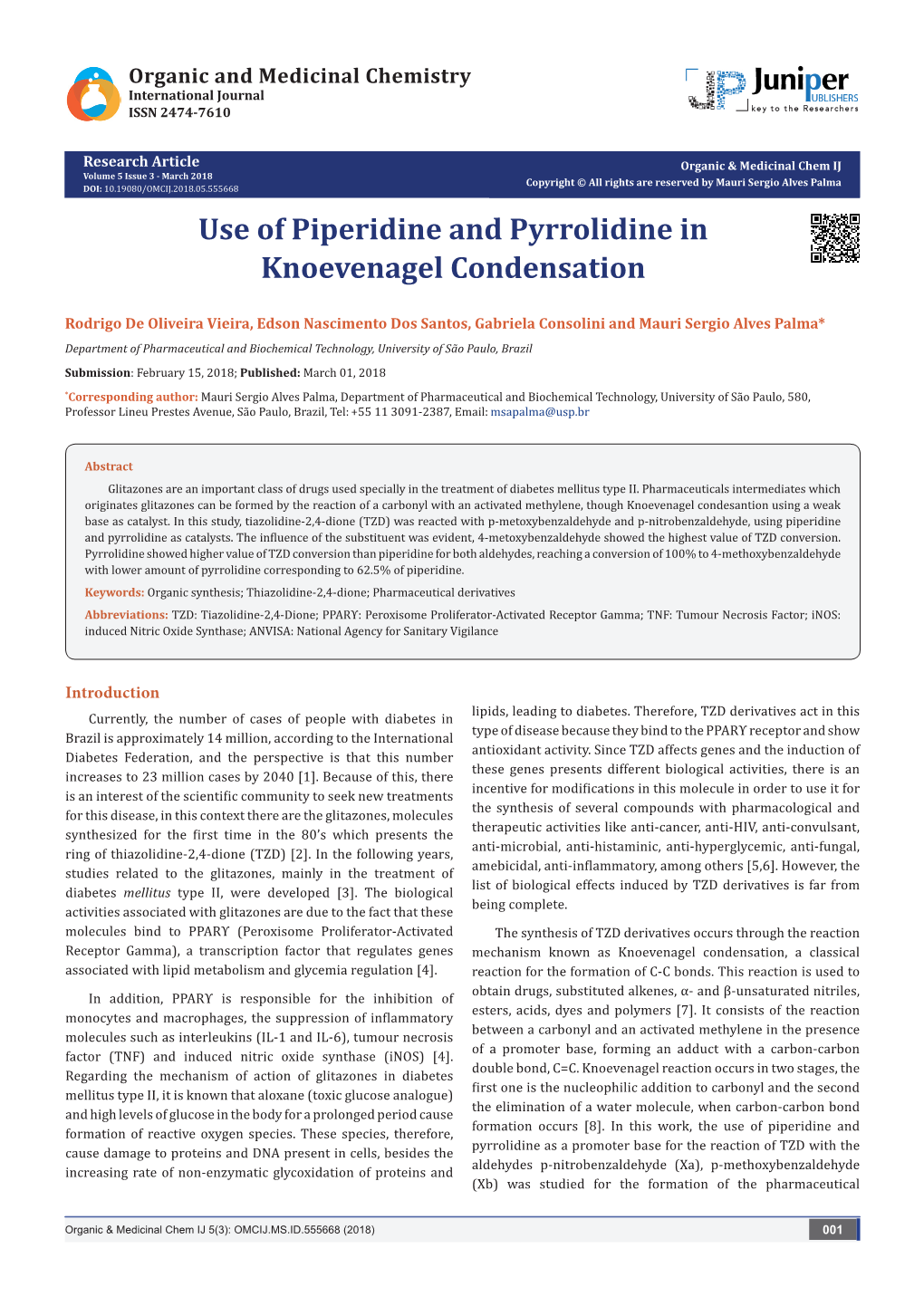 Use of Piperidine and Pyrrolidine in Knoevenagel Condensation
