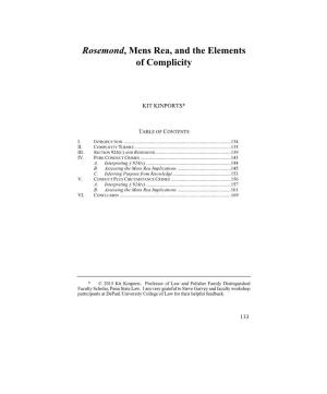 Rosemond, Mens Rea, and the Elements of Complicity