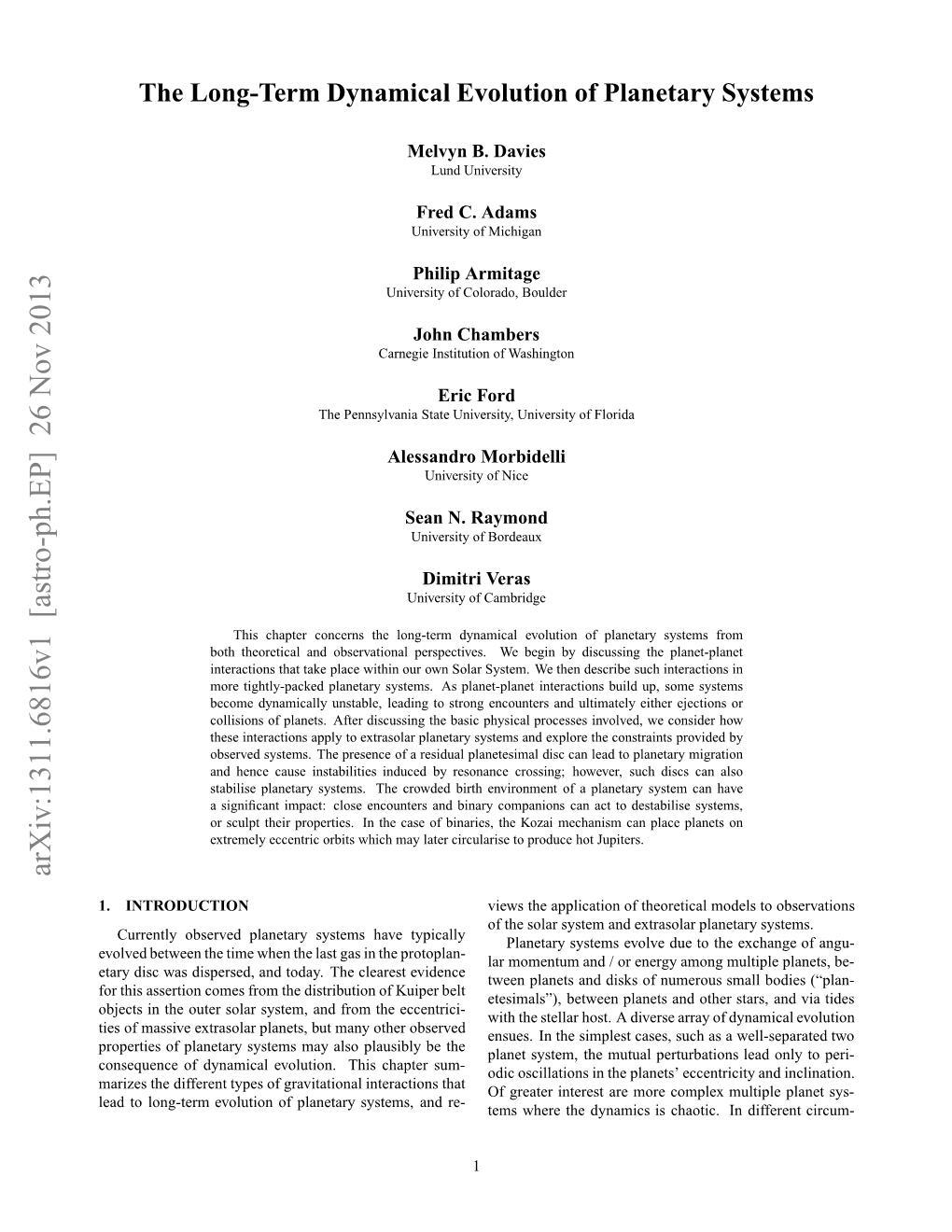 The Long-Term Dynamical Evolution of Planetary Systems