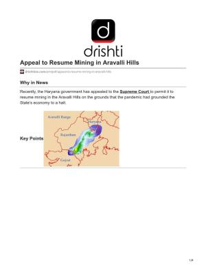 Appeal to Resume Mining in Aravalli Hills