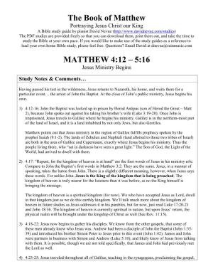 MATTHEW 4:12 – 5:16 Jesus Ministry Begins