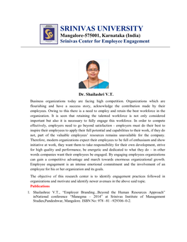 SRINIVAS UNIVERSITY Mangalore-575001, Karnataka (India) Srinivas Center for Employee Engagement