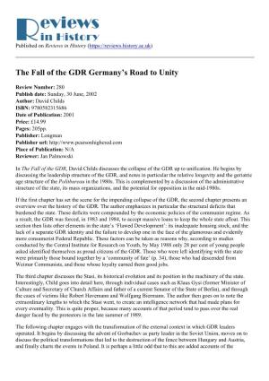 The Fall of the GDR Germany's Road to Unity