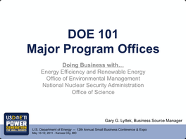 DOE 101 Major Program Offices