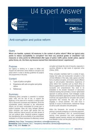 Anti-Corruption and Police Reform