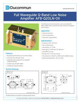 Full Waveguide Q-Band Low Noise Amplifier AFB-Q20LN-0X