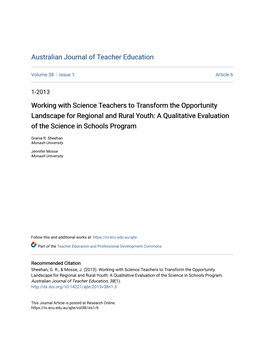 Working with Science Teachers to Transform the Opportunity Landscape for Regional and Rural Youth: a Qualitative Evaluation of the Science in Schools Program