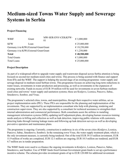 Medium-Sized Towns Water Supply and Sewerage Systems in Serbia