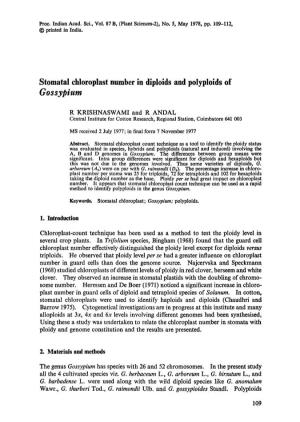Stomatal Chloroplast Number in Diploids and Polyploids of Gossypium
