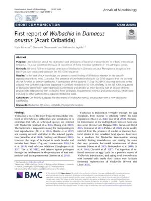 First Report of Wolbachia in Damaeus Onustus (Acari: Oribatida) Edyta Konecka1*, Ziemowit Olszanowski2 and Aleksandra Jagiełło1,2