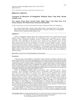 ORIGINAL ARTICLE Assessment of Bioactivity of Bangladeshi