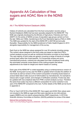 Appendix AA Calculation of Free Sugars and AOAC Fibre in the NDNS RP