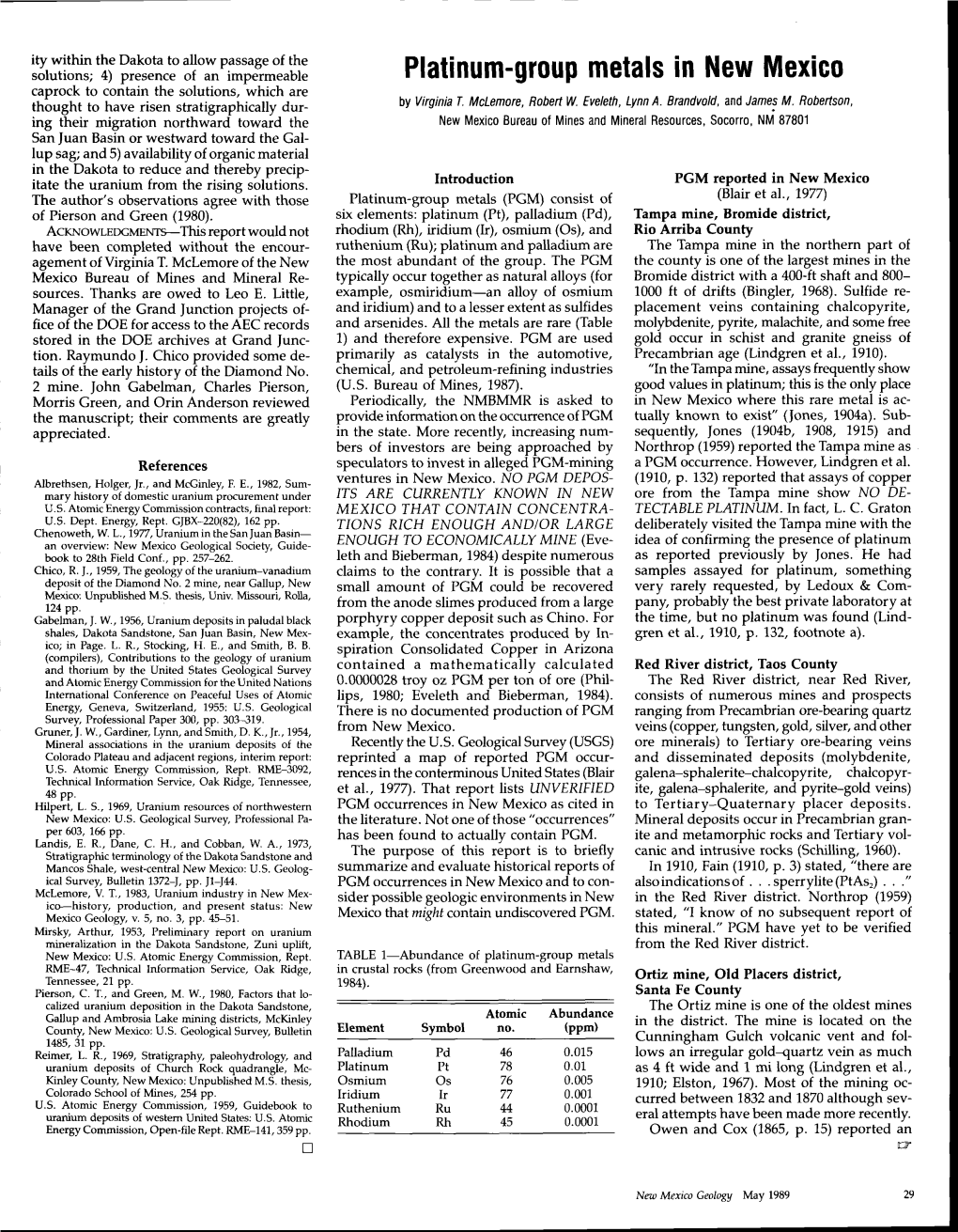 Platinum-Group Metals in New Mexico