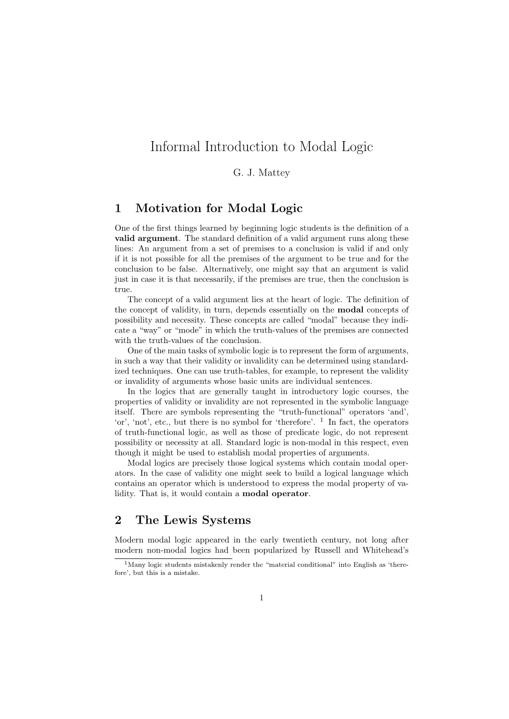 Informal Introduction to Modal Logic