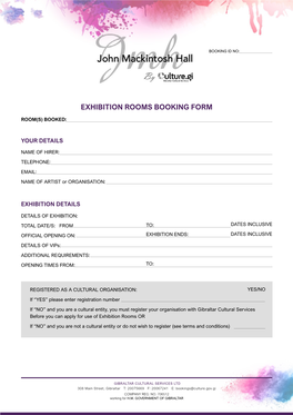 John Mackintosh Hall Exhibition Rooms Booking Form