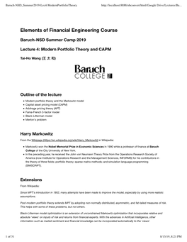 Elements of Financial Engineering Course