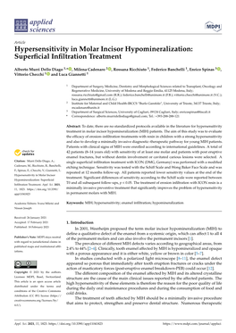 Hypersensitivity in Molar Incisor Hypomineralization: Superﬁcial Inﬁltration Treatment
