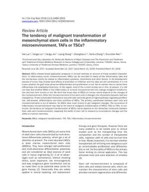 Review Article the Tendency of Malignant Transformation of Mesenchymal Stem Cells in the Inflammatory Microenvironment, Tafs Or Tscs?