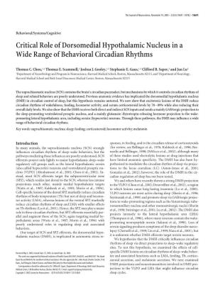 Critical Role of Dorsomedial Hypothalamic Nucleus in a Wide Range of Behavioral Circadian Rhythms