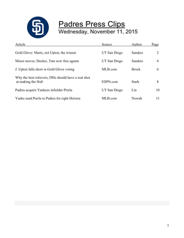 Padres Press Clips Wednesday, November 11, 2015