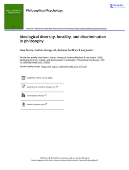 Ideological Diversity, Hostility, and Discrimination in Philosophy