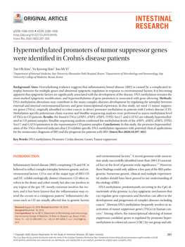 Hypermethylated Promoters of Tumor Suppressor Genes Were Identified in Crohn’S Disease Patients