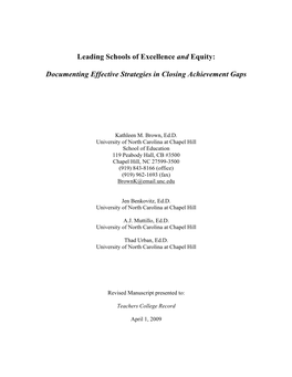 Leading Schools of Excellence and Equity: Documenting Effective Strategies in Closing Achievement Gaps