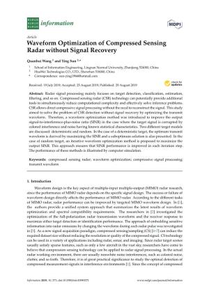Waveform Optimization of Compressed Sensing Radar Without Signal Recovery