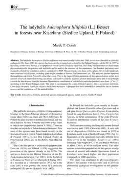 The Ladybells Adenophora Liliifolia (L.) Besser in Forests Near Kisielany (Siedlce Upland, E Poland)