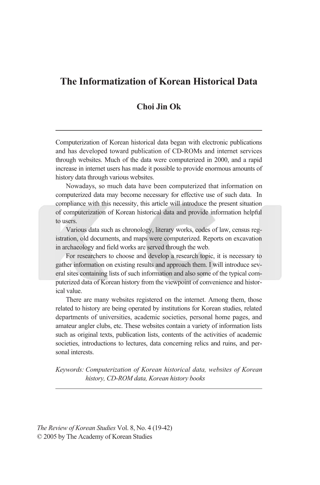The Informatization of Korean Historical Data