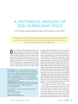A Historical Analog of 2005 Hurricane Vince