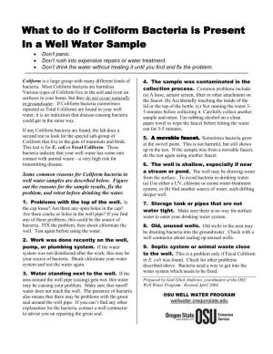 What to Do If Coliform Bacteria Is Present in a Well Water Sample • Don’T Panic