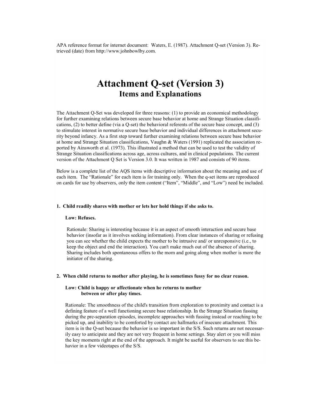 Attachment Q-Set (Version 3)