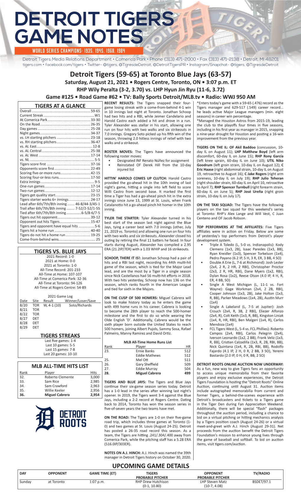 Detroit Tigers Game Notes