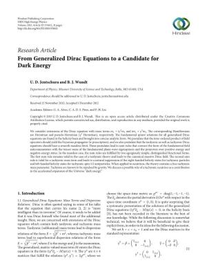 From Generalized Dirac Equations to a Candidate for Dark Energy