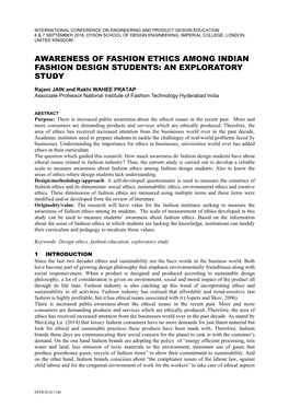 Awareness of Fashion Ethics Among Indian Fashion Design Students: an Exploratory Study