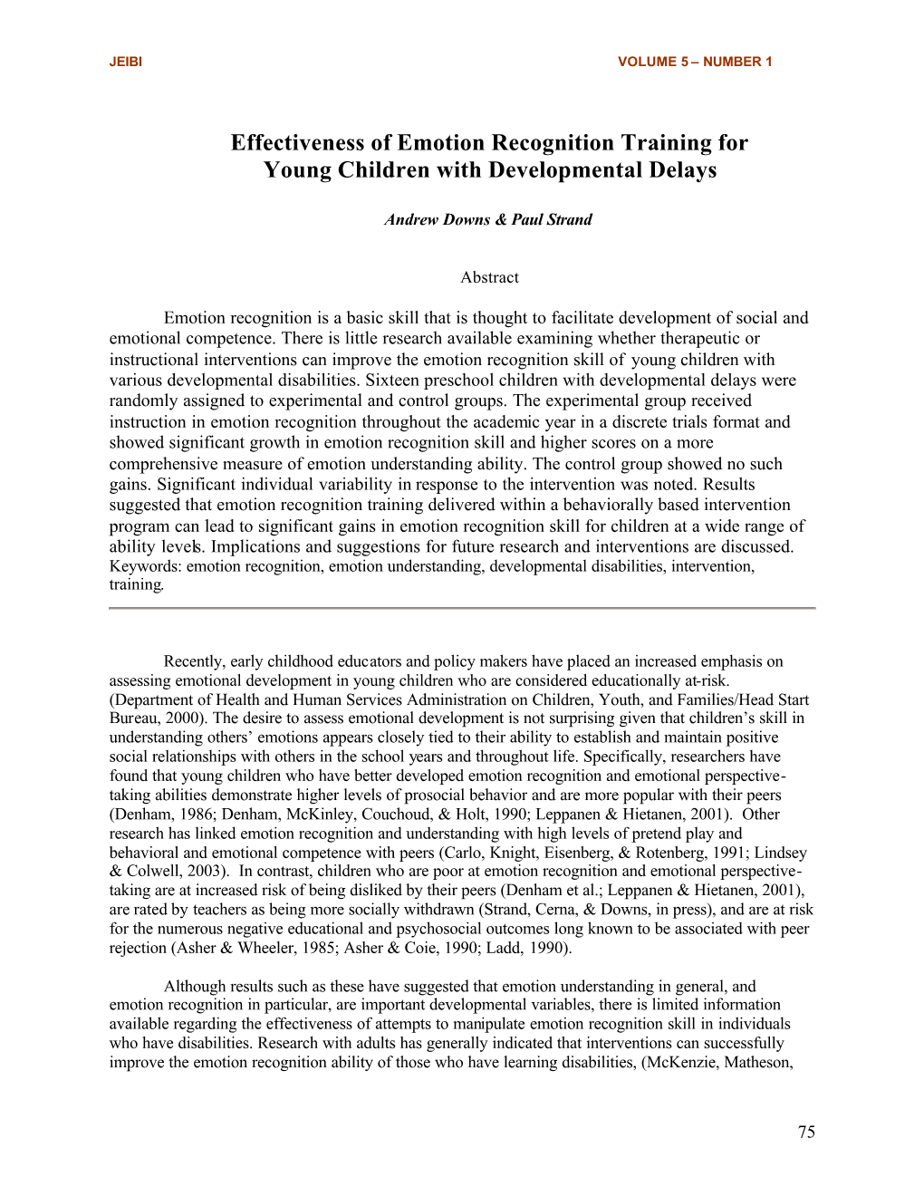 Effectiveness of Emotion Recognition Training for Young Children with Developmental Delays