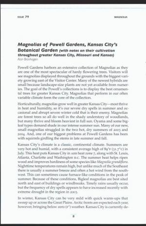 Magnolias of Powell Gardens, Kansas City' S Botanical Garden Ivrfth Notes on Their Cultivation Throughout Greater Kansas City, Missouri and Kansas) Alan Branhagen