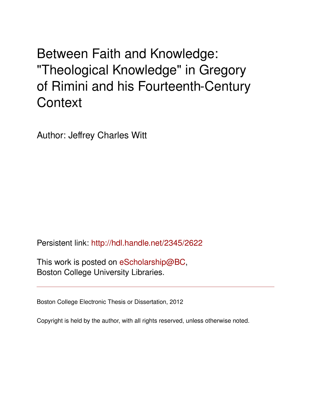 Theological Knowledge" in Gregory of Rimini and His Fourteenth-Century Context