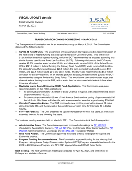 FISCAL UPDATE Article Fiscal Services Division March 15, 2021