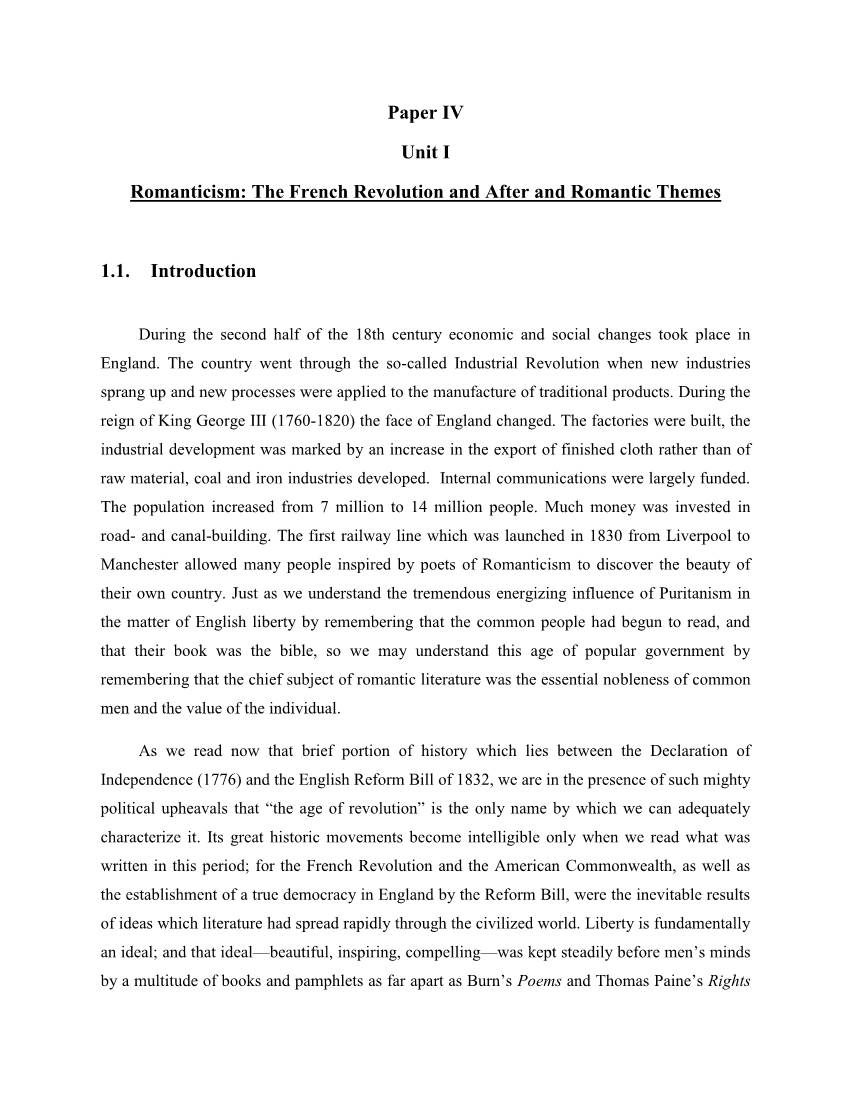 Paper 4 Romanticism: the French Revolution and After And