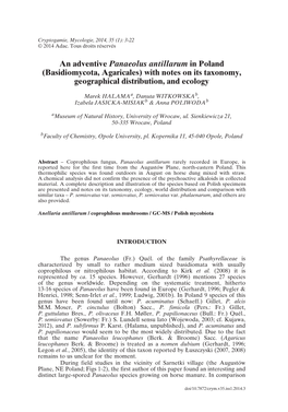 An Adventive Panaeolus Antillarum in Poland (Basidiomycota, Agaricales) with Notes on Its Taxonomy, Geographical Distribution, and Ecology