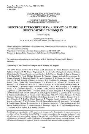 Spectroelectrochemistry: a Survey of in Sztu Spectroscopic Techniques