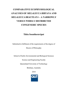 Comparative Ecophysiological Analyses of Melaleuca Irbyana and Melaleuca Bracteata – a Narrowly Versus Widely Distributed Congeneric Species