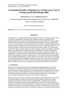 Geochemical Studies of Springs in a Volcanic Area, Case of Virunga and Kahuzi Bienga, DRC