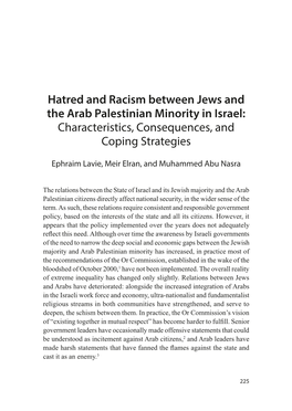 Hatred and Racism Between Jews and the Arab Palestinian Minority in Israel: Characteristics, Consequences, and Coping Strategies
