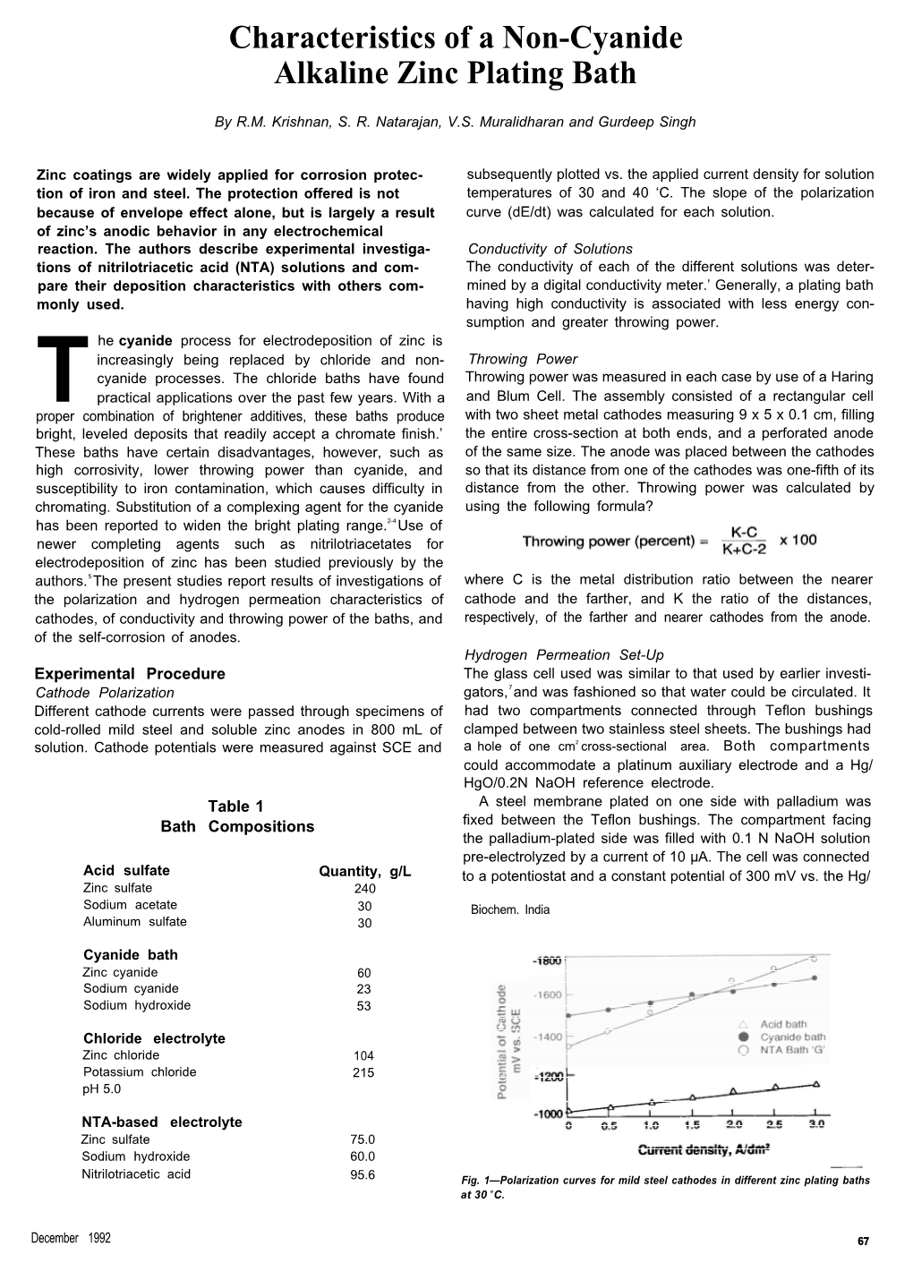 Characteristics of a Non-Cyanide Alkaline Zinc Plating Bath