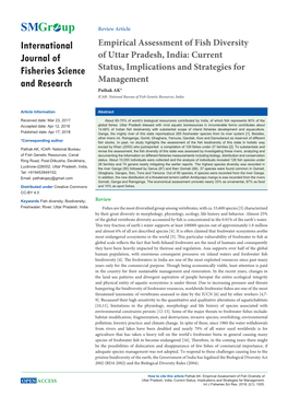 Empirical Assessment of Fish Diversity of Uttar Pradesh, India: Current Status, Implications and Strategies for Management