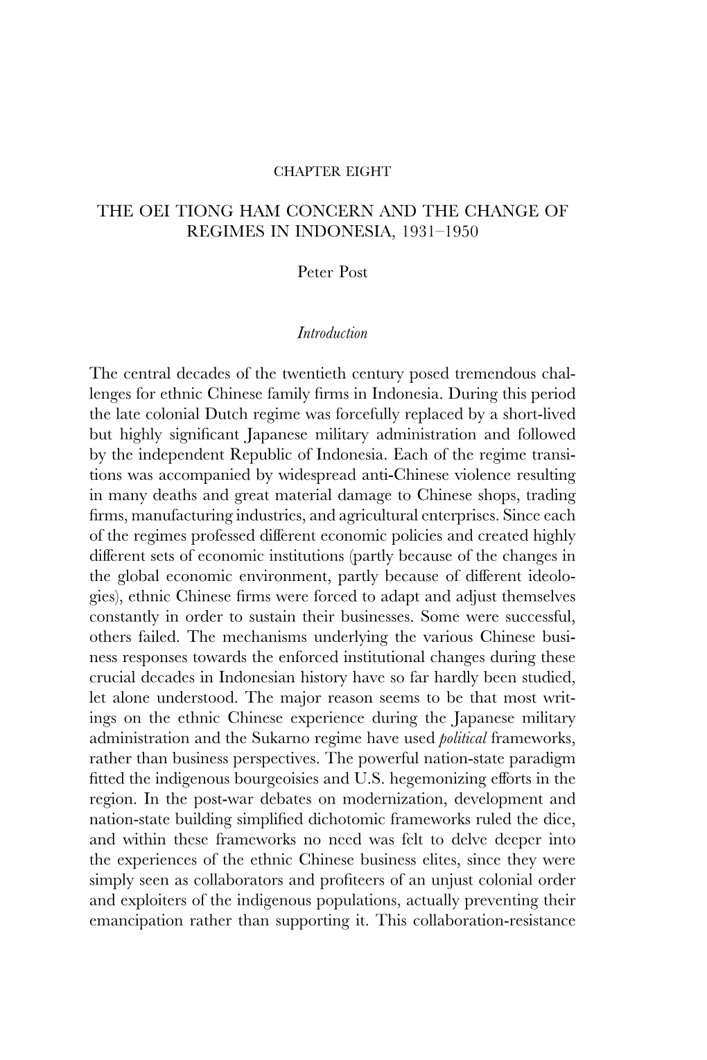 The Oei Tiong Ham Concern and the Change of Regimes in Indonesia, 1931–1950